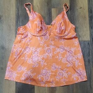 Cacique Orange and Pink Floral Swim Top